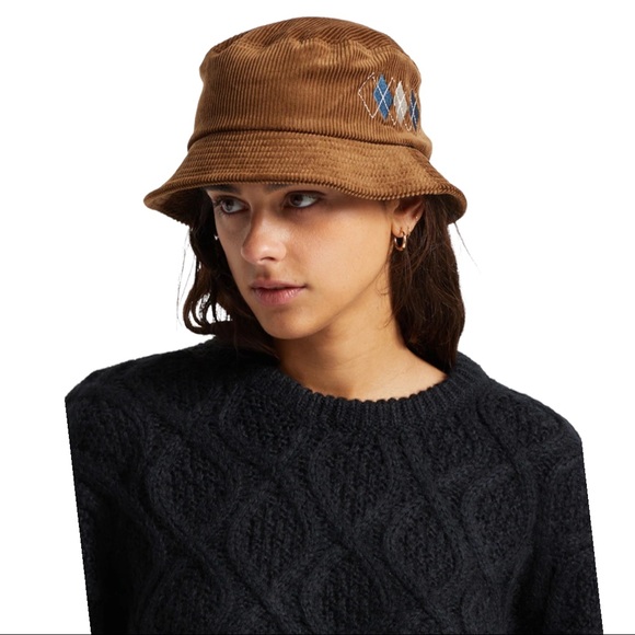 Brixton x Free People Gramercy Packable Bucket S / M Brown Blue Corduroy Hat - Picture 6 of 11